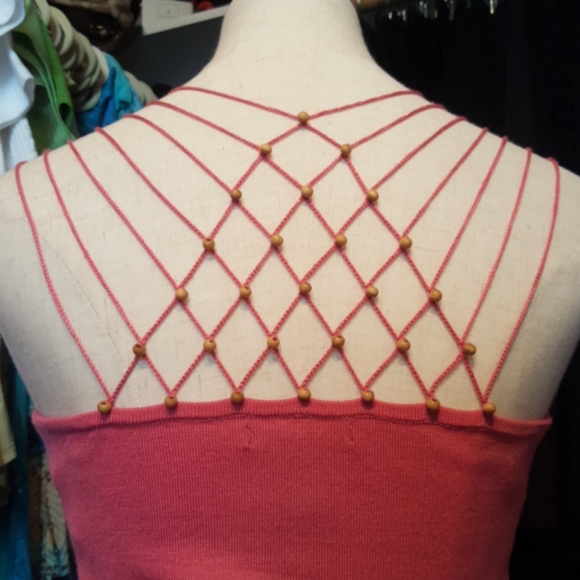 NEW YORK & CO ♡ RARE Vintage Pink Knit Embroidered 'n Beaded Back Design Tank S - Picture 8 of 17